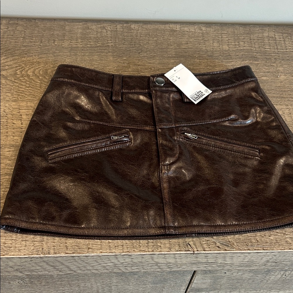 Brown Faux Leather Mini Skirt